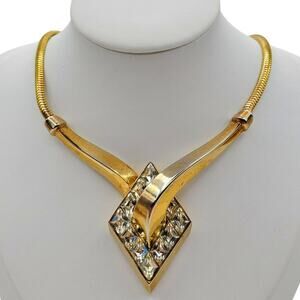 Trifari Pendant Necklace Gold Tone Snake Chain Alfred Philippe Deco Omega Choker